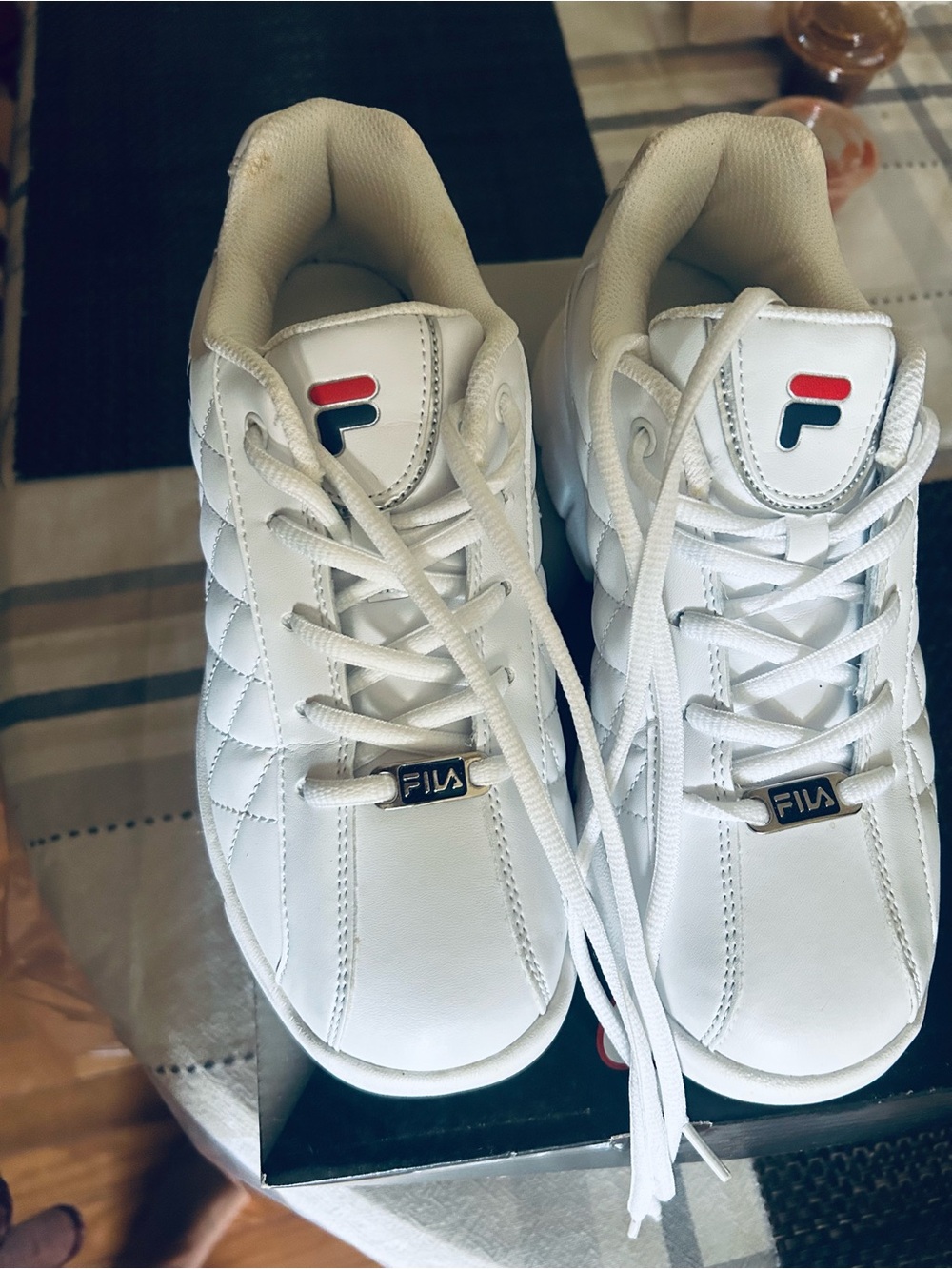 FILA White Quilted women Sneakers with Red & Blue Logo